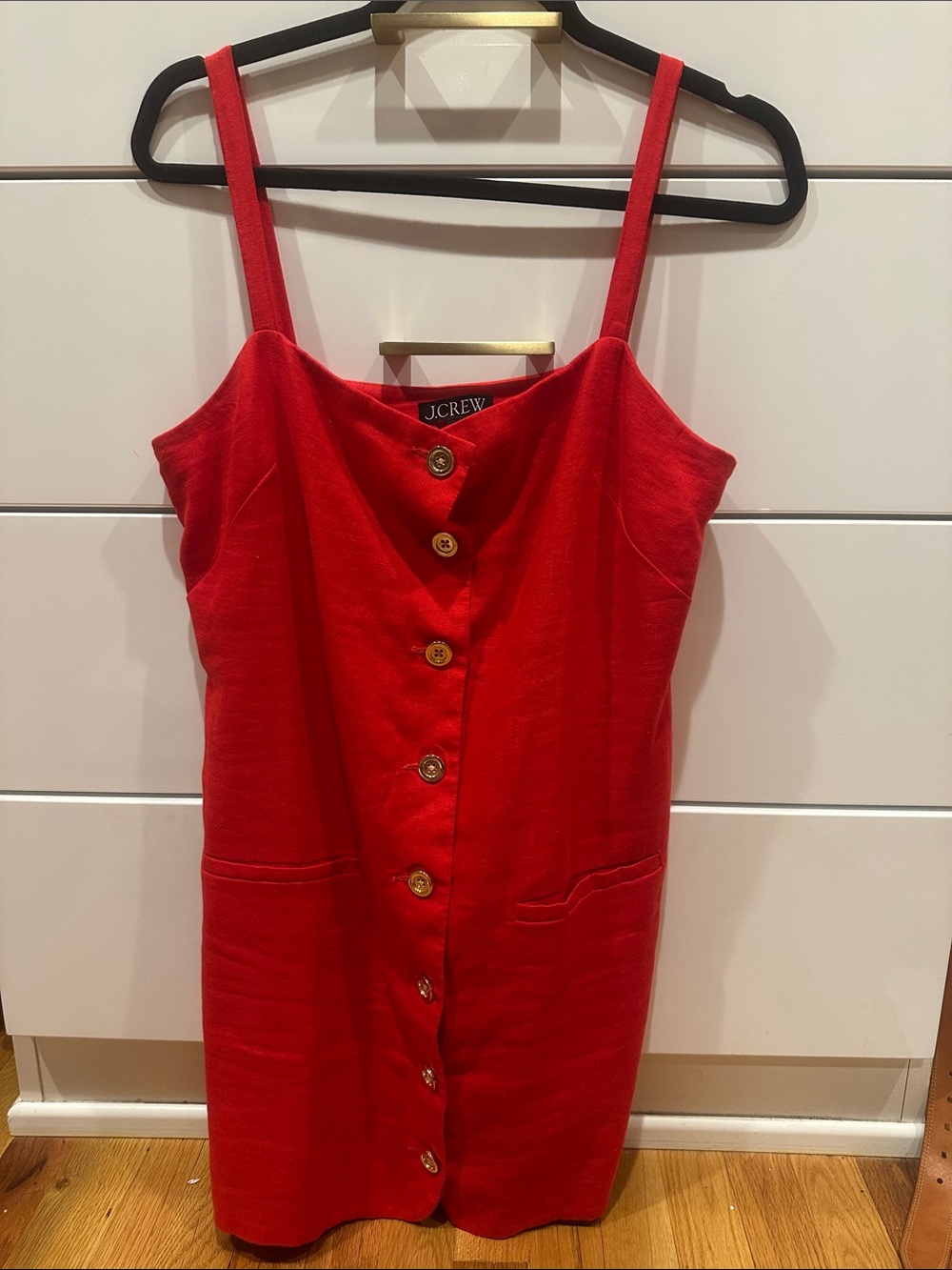J. Crew Bright Red Button-Front Dress with Gold Buttons size M dress length 33"